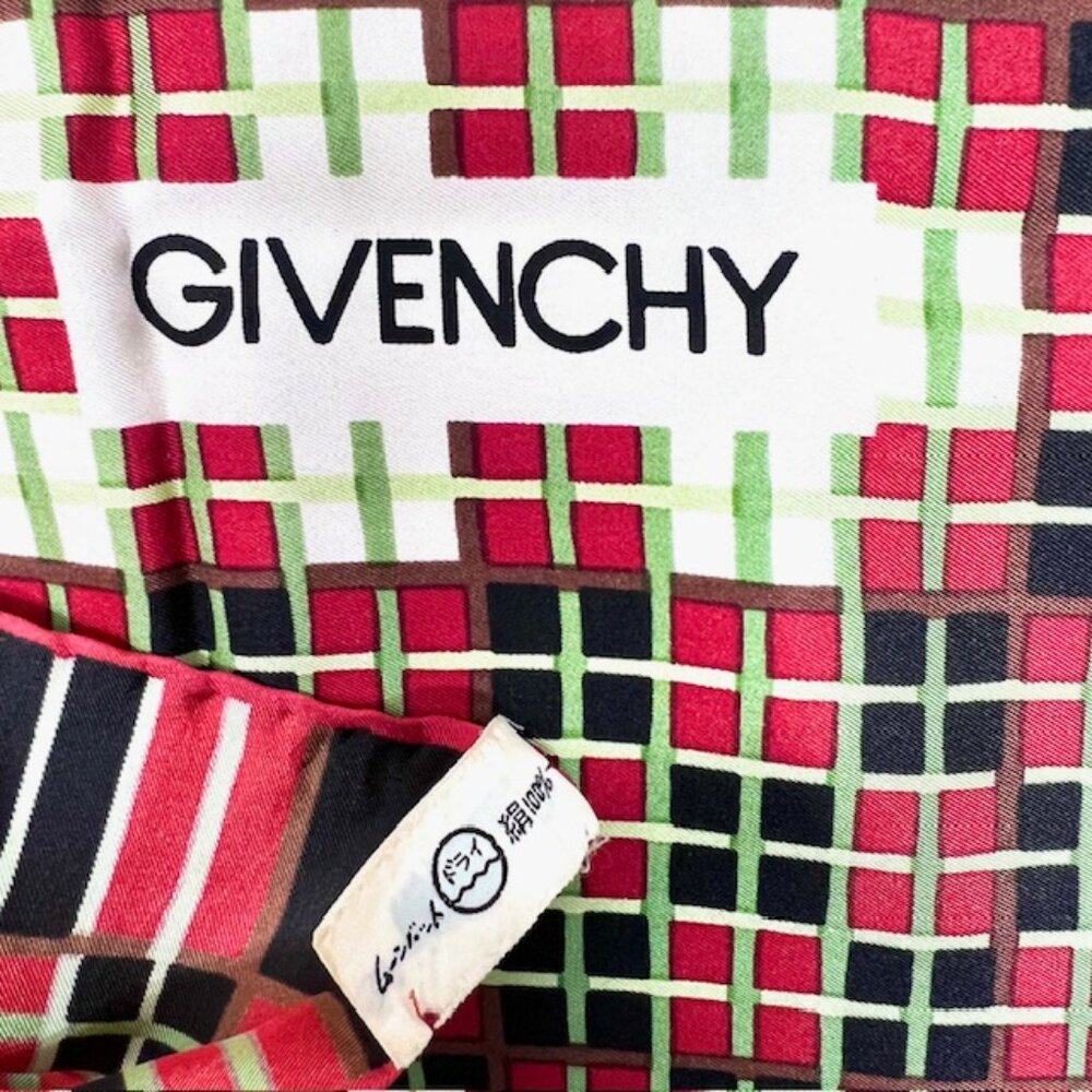 Givenchy Scarf 30"  100% Silk Satin red black green white color blcck stripe (45 - Picture 10 of 10